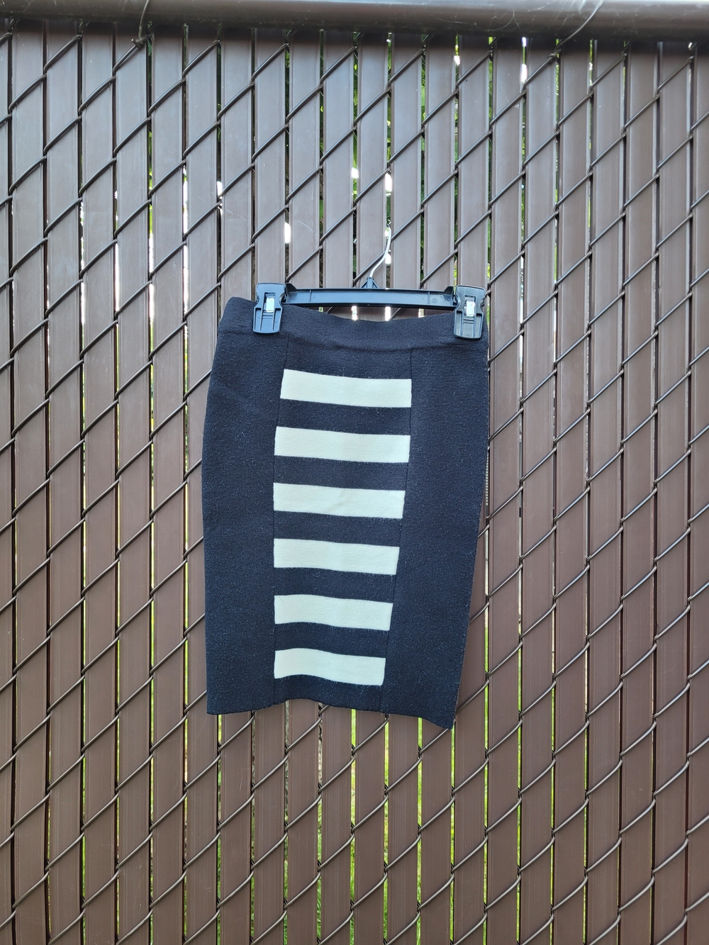 Black Pencil Skirt with Cream Horizontal Stripe Panel